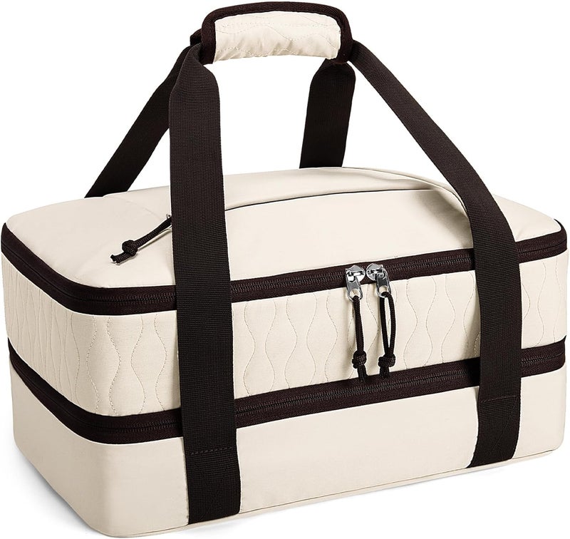 Trunab حافظة طعام معزولة للأطعمة الساخنة أو الباردة، حاويات طعام حرارية مزدوجة، تناسب صينية الخبز 9x13 بوصة وأواني الألمنيوم، للنزهات، حفلات البوفيه، الشاطئ، بيج (بيج) - Image 1